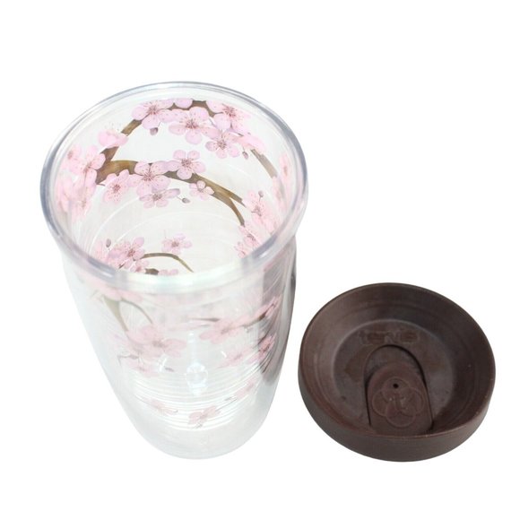 Tervis Tumbler 16oz Brown Lid Pink Cherry Blossoms Floral Retired Pattern Cup - Picture 7 of 9